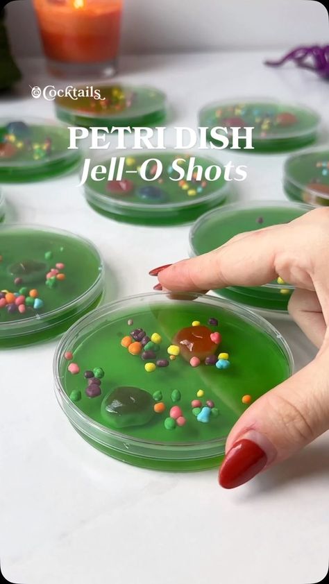 Cocktails (21+ to follow) | Make the most terrifying treats for Halloween with these Petri Dish Jell-O Shots 🧫 Grab the Petri dishes at the link in our bio to make... | Instagram Petri Dish Jello Shots, Halloween Jello Shots, Halloween Jello, Treats For Halloween, Jell O Shots, Spooky Snacks, Petri Dishes, Petri Dish, Jell O