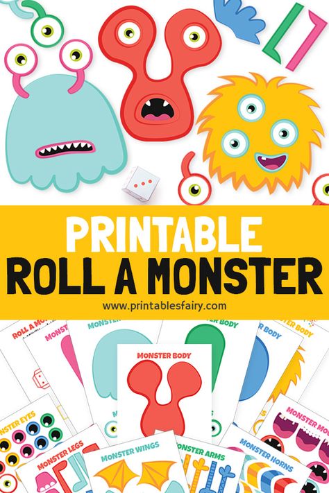 Looking for an easy Monster Craft for preschoolers? Make cute little monsters with our printable Roll a Monster game. Perfect for Halloween too! #halloweencrafts #halloweencraftsforkids #kidscrafts #preschoolcrafts Monsters Love School, Roll A Monster Game, Monster Theme Preschool Activities, Roll A Monster Free Printable, Monster Crafts For Preschoolers, Monster Preschool Theme, Roll A Monster Dice Game, Monster Theme Activities, Monster Theme Preschool