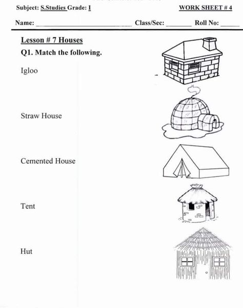 Types Of Houses Worksheet, Water Cycle Worksheet, Worksheet For Class 2, Easy Math Activities, Hungry Caterpillar Activities, Worksheets For Class 1, Different Types Of Houses, Reading Comprehension For Kids, Math Addition Worksheets