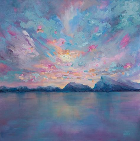 “Rundle Sky” 36×36 Original Acrylic Landscape Painting on Canvas by Contemporary Canadian Artist Melissa McKinnon | Melissa McKinnon: Artist Melissa Mckinnon, Lake Painting, Soyut Sanat Tabloları, Landscape Paintings Acrylic, Canvas Painting Landscape, Contemporary Abstract Art, Painting Gallery, Mountain Paintings, Abstract Landscape Painting