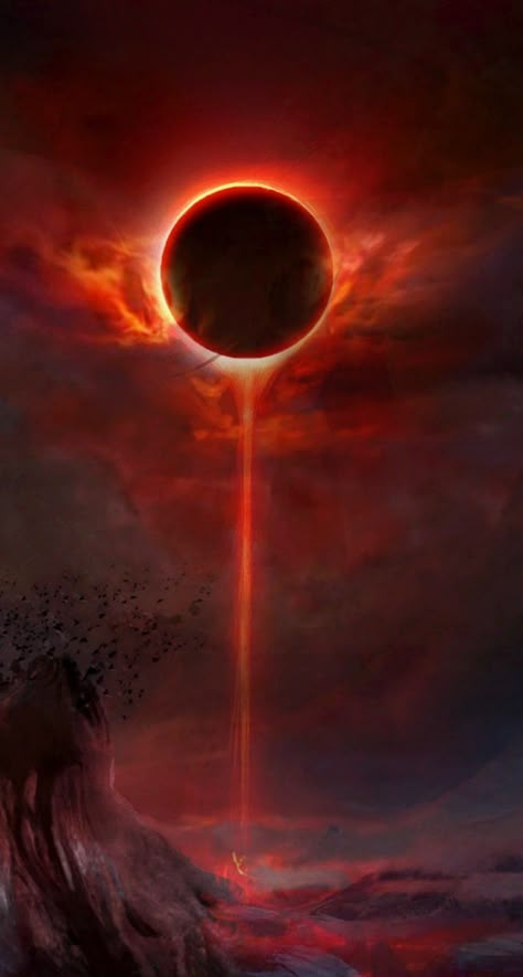 Shattered Reality Art, Dark Sun Aesthetic, Red Eclipse, Scifi Aesthetic, Lava Dragon, Dark Souls Tattoo, Eclipse Tattoo, Eclipses Art, Dark Souls Artwork