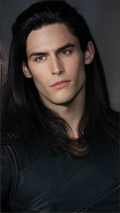 Men With Long Dark Hair, Long Dark Hair Men, Dark Triad Men, Vampire Man Aesthetic, Male Vampire Character Design, Man With Long Black Hair, Jawline Goals, Dark Haired Men, God Of Mischief