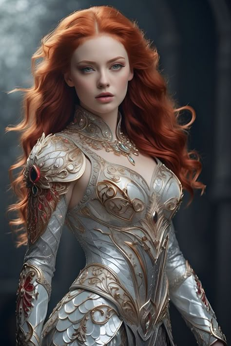 Female Armor, Anime Show, Long Red Hair, Fantasy Costumes, Arte Fantasy, Long Red, Jolie Photo, Fantasy Inspiration, Beautiful Fantasy Art