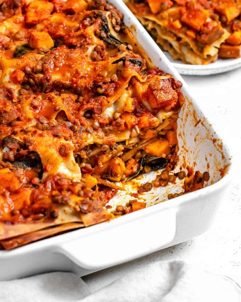 Plant Based Lasagna, Sweet Potato Lasagna Recipe, Sweet Potato Lasagna, Potato Lasagna, Easy Sweet Potato, Vegan Casserole, Homemade Comfort Food, Vegan Lasagna, Plant Based Recipes Easy