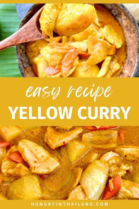 This easy yellow curry recipe is perfect for those in need of an easy dinner for busy weeknights! Using store-bought curry paste and cooked in one pot, it's perfect for meal prep and best served with rice. Easy Yellow Curry Chicken, Easy Yellow Curry Recipe, Yellow Chicken Curry Recipe Easy, Yellow Curry Chicken Recipes, Yellow Thai Curry Recipe, Yellow Curry Thai, Easy Yellow Curry, Yellow Curry Paste Recipe, Chicken Yellow Curry