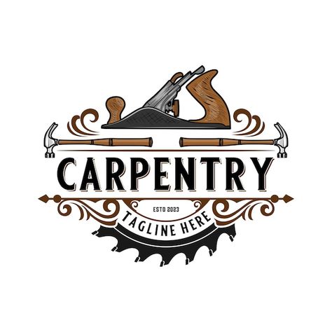 Carpenter vintage logo design. hand plan... | Premium Vector #Freepik #vector #chisel #carpentry-logo #saw-logo #woodworking-logo Carpentry Logo Design, Carpenter Logo Design, Carpenter Logo, Carpentry Logo, Interior Design Logo Inspiration, Wood Logo Design, Wallpaper Iphone Ios7, Logos Ideas, Ideas Vintage