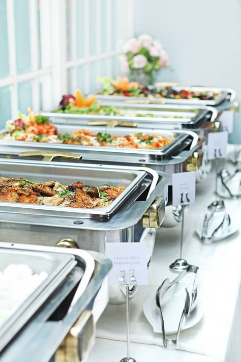 The Buffet by Boga Catering - 003 Catering Decoration Ideas, Catering Display Presentation, Wedding Buffet Table Decor, Catering Presentation, Buffet Table Settings, Wedding Buffet Table, Catering Photography, Party Buffet Table, Buffet Presentation