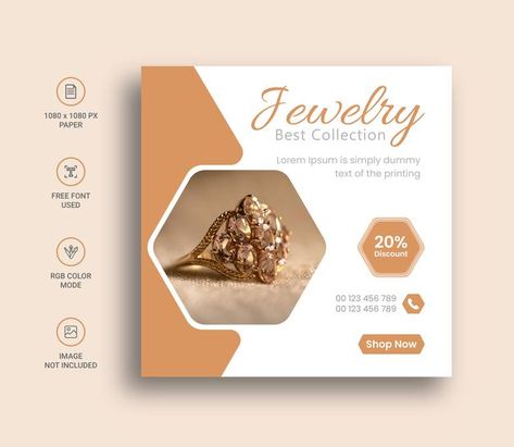 Social Media Jewelry Post, Jewelry Social Media Design, Jewelry Banner Design, Pamphlet Ideas, Square Flyer Design, Jewelry Social Media, Jewelry Banner, Shop Banner Design, Facebook Ads Design