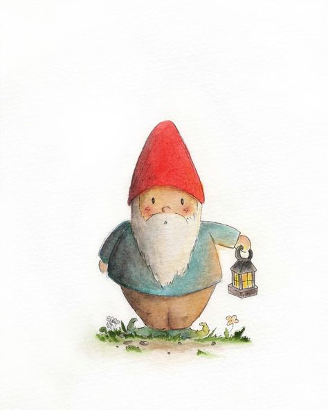 Adorable watercolor Gnome. Gnome Drawing, Watercolor Gnome, Mushroom Art, Gnome Garden, Watercolor Drawing, Christmas Paintings, Fairy Art, Watercolor Cards, Christmas Gnome