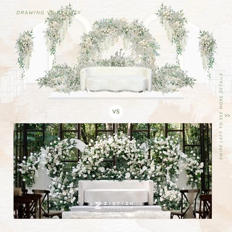 Simple yet stunning! Our newlyweds have requested a green base with white flowers for their wedding dais setup, capturing timeless elegance. Our dedicated decorators at Rumah Dusun are here to make their wedding dream come true with a beautiful 3D design proposal. From the wedding of Danial x Balqis Photo by : @zietishproduction Decor by : @riasan.my Let us turn your dreams into reality. . For rates & packages kindly fill in the form on our website . www.rumahdusun.com.my or kindly clic... Pelamin All White, Malay Wedding Pelamin Simple, Simple Backdrop Wedding, Wedding Backdrop Flowers, Dream Reception, Wedding Dais, Pelamin Nikah, Timeless Wedding Decor, Malaysian Wedding