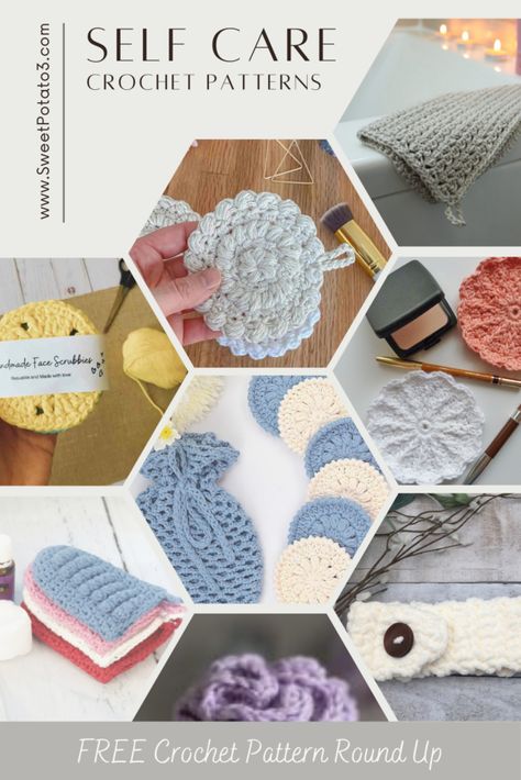 Self Care with Quick and Easy FREE Crochet Patterns ~ Sweet Potato 3 Self Care Crochet Patterns, Crochet Self Care, Easy Free Crochet Patterns, Crochet Washcloth Free, Crochet Craft Fair, Crochet Washcloth Pattern, Yarn Ideas, Washcloth Pattern, Crochet Faces