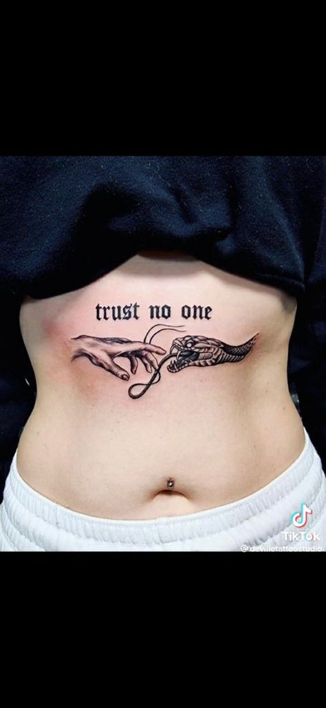 Tattoos For Masculine Women, Cheating Tattoo For Women, Cheated On Tattoo Ideas, Masculinity Tattoos, Masculine Tattoos For Women, Side Burn Tattoos For Women, Tattoos For Baddies, Tattoo Trust No One, Trust No One Tattoo Design