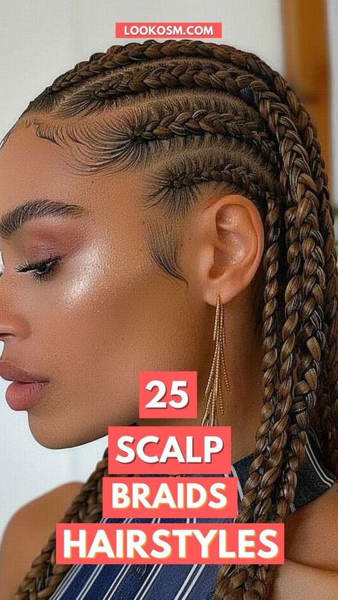 Discover 25 stunning scalp braids hairstyles that effortlessly blend elegance with ease. From intricate designs to simple yet chic looks, these styles are perfect for any occasion. Click the pin and follow us for more hair inspiration! #ScalpBraids #HairstyleInspo #EasyLooks #HairGoals #Pinterest Braids Twists For Black Hair, Corn Roll Styles, Twists For Black Hair, Scalp Braids Hairstyles, Twisting Braids, Fine Hair Braids, Fashion Week Hairstyles, Natural Big Chop, Braid Natural Hair