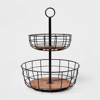 Tiered Fruit Basket, Wire Fruit Basket, Ceramic Canister, Fruit Storage, Mesh Design, Fruit Basket, Fruit Bowl, Mango Wood, Acacia Wood