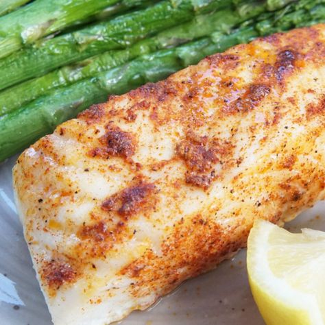 Easy Air Fryer Halibut Recipe - Air Fry Anytime Fried Halibut, Grilled Halibut Recipes, Halibut Recipe, Air Fryer Fish Recipes, Grilled Halibut, Halibut Recipes, Grilled Roast, Air Fryer Fish, How To Cook Asparagus