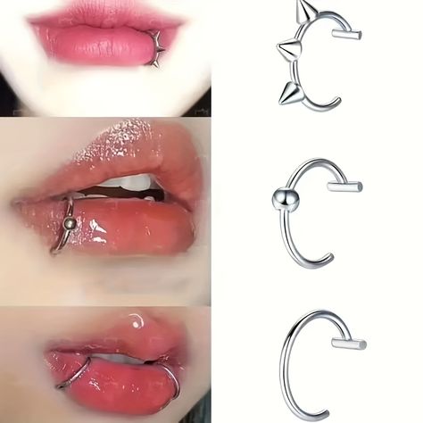 Lip Cuffs, Fake Lip Ring, Lip Jewelry, Fake Lips, Faux Piercing, Lip Stud, Cool Piercings, Facial Piercings, Cute Piercings