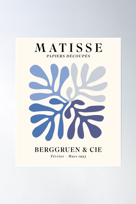 Vibrant After Matisse 1953 Papiers Découpés exhibition print. A mesmerizing fusion of colors and shapes! #ExhibitonPrint #PapiersDecoupes #CutOuts #Flower Henri Matisse Cutouts, Matisse Blue Poster, Matisse Exhibition Poster, Matisse Blue Woman, Matisse Cutouts, Bedroom Artwork, Blue Poster, Africa Art, Cool Lettering