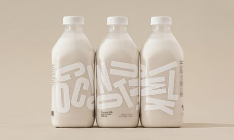 Mises En Page Design Graphique, Typography Packaging, Milk Packaging, Bottle Design Packaging, Graphisches Design, Milk Bottles, Minimal Web Design, Beverage Packaging, Bottle Packaging