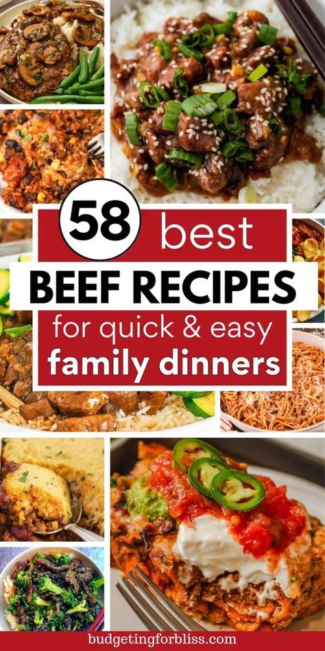 Looking for the best beef recipes to make dinner time stress-free? These easy beef dinner recipes are perfect for no-fuss family dinners on busy weeknights or for cozy weekend dinners. Find everything from comforting stews, stir-frys, roasts, and simple-to-make ground beef recipes. Enjoy easy dinners with beef, quick and cheap ground beef recipes and hearty beef dinner ideas that everyone love. Cheap Beef Recipes For Dinner, Beef Weeknight Dinner Recipes, Easy Beef Dishes For Dinner, Dinner Ideas Red Meat, Beef Meal Ideas For Dinner, Ground Beef Family Dinner, Beef Meals Easy Dinners, Quick Beef Dinner Ideas, Quick And Easy Dinner Recipes For Family Cheap