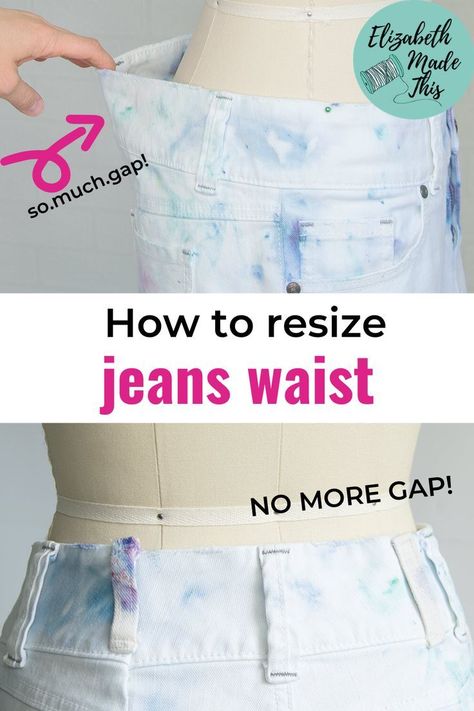 Jeans   back gap is one of the most annoying things.    I mean, it's already hard enough to find jeans that fit only to flash   the world when you sit down because the waistband is too big.  Here's how to resize jeans waist with just   a little sewing.  You'll love how your   jeans fit!  #sewingtutorial   #sewingalteration Jeans Waist Too Big Hack, Resize Jeans, Thrift Store Fashion Diy, Clothes Repair, Altering Jeans, Sewing Darts, Annoying Things, Sewing Alterations, Simple Sewing