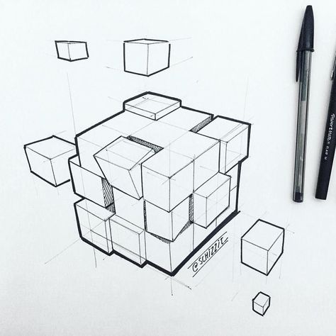 816 Likes, 4 Comments - INSTILL DESIGN | Brooklyn (@instill_design) on Instagram: “Cube study | @schizzit_ | #instilldesign” Isometric Drawing Exercises, Perspective Sketch, Shadow Drawing, Architecture Drawing Sketchbooks, Design Sketching, Isometric Drawing, Perspective Drawing Lessons, Geometric Drawing, Free Hand Drawing