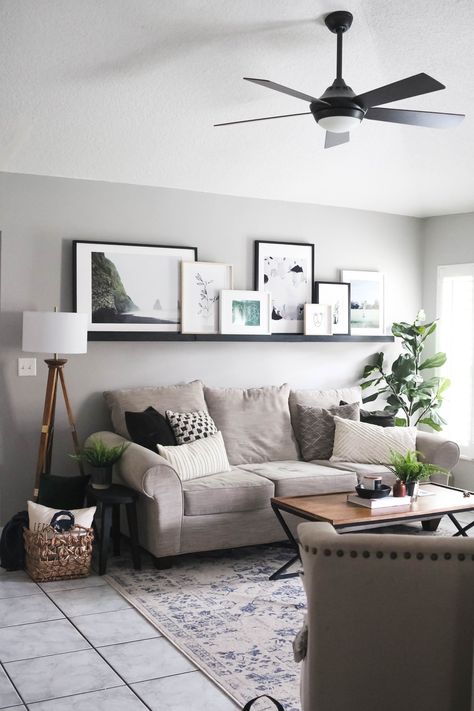 Photo Ledge, Above Couch, Picture Shelves, Picture Ledge, Gallery Wall Living Room, Power Tool, Living Room Decor Apartment, Living Room Inspo, Front Room