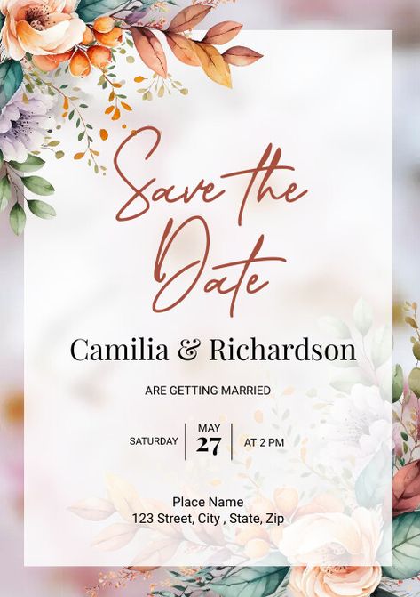 Blank Wedding Invitation Templates, Free Printable Wedding Invitations, Blank Wedding Invitations, Free Wedding Templates, Free Wedding Invitation Templates, Wedding Invitation Background, Free Wedding Invitations, A4 Document, Save The Date Designs