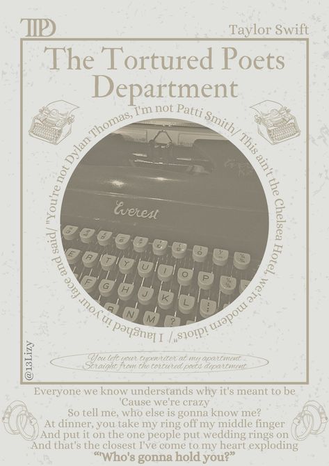 The Tortured Poets Department- Taylor Swift- TTPD- poster- music poster- room poster Taylor Swift Jokes, Dorm Room Posters, Music Journal, Taylor Songs, Music Poster Ideas, Taylor Swift Posters, Poster Room, Tour Posters, Sketch Inspiration