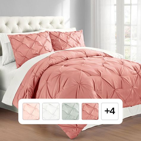 Sleep on a cloud with the lovely Pintuck Comforter and Sham Set. This set includes a comforter and matching pillow shams. Every design is brilliantly colored and will retain its vibrancy over time. No matter which color you choose, you’ll enjoy supreme quality and long-lasting  designs. An ideal set for all-season use, each comforter reverses to a solid color and features premium microfiber fabric for comfort. The hypoallergenic down alternative fill makes this a great choice for guest rooms. The comforter and sham set is available in a range of eight decor-friendly hues., as well as twin, full/queen or king sizes Coral Bedding Sets, Pintuck Bedding, Pintuck Comforter, Coral Bedding, Twin Comforter Sets, Chic Bedding, Twin Comforter, King Comforter Sets, King Pillows