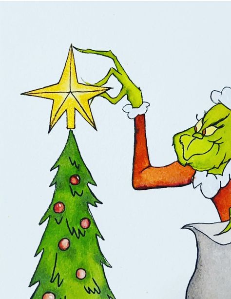 Grinch Watercolor, Grinch Drawing, Christmas Watercolor, Watercolor Cards, Grinch, Art Inspo, Christmas Cards, Drawings, Christmas