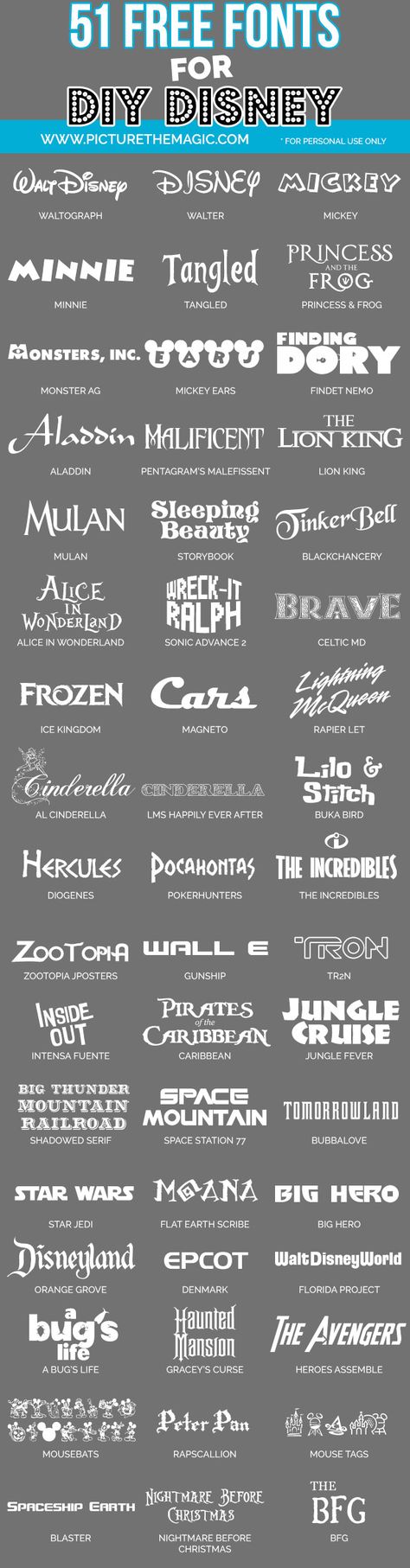 Wow! 58 free Disney fonts from Disney movies, Disney parks, etc. Cricut Pins, Alfabet Font, Disney Font, Scrapbook Disney, Desain Buklet, Fun Fonts, Alfabet Letters, Images Disney, Canva Fonts