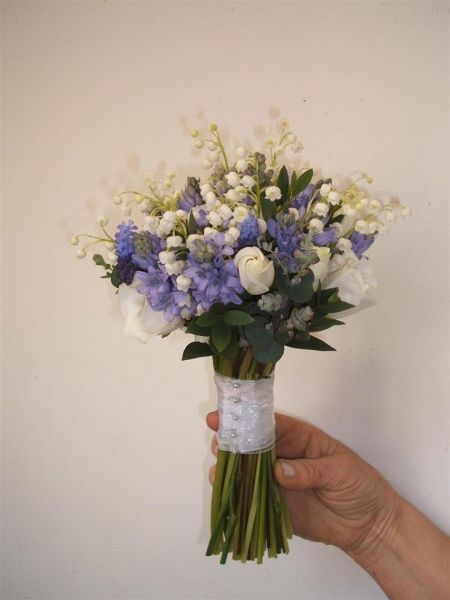 Lily Of The Valley Wedding Dress, Prom Bouquet Blue, Forget Me Not And Lily Of The Valley Bouquet, Bluebell Bouquet, Bell Flowers Bouquet, Bell Flower Bouquet, Bluebells Bouquet, Blue Bell Bouquet, Periwinkle Prom Bouquet