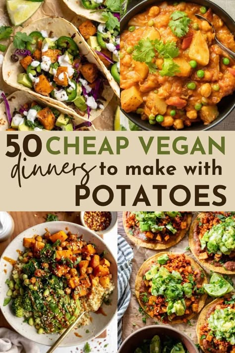 50+ Cheap Vegan Dinners You Can Make with Potatoes - Home-Cooked Roots Cheap Vegan Dinners, Potato Recipes For Dinner, Vegetarian Potato Recipes, Quick Potato Recipes, Russet Potato Recipes, Vegan Baked Potato, Cheap Vegetarian Meals, Vegan Potato Recipes, Cheap Vegan Meals