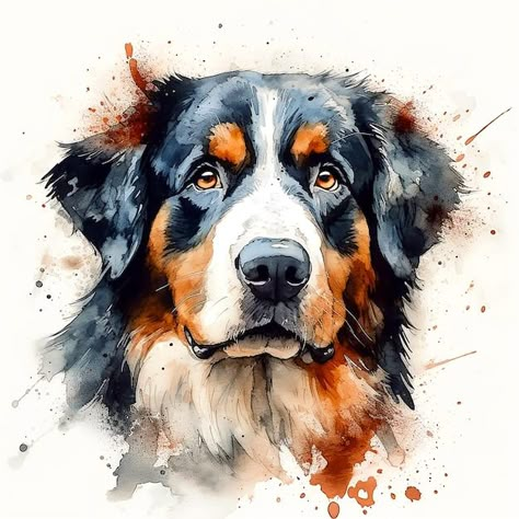 Bernese Mountain Dog Watercolor, Bernese Mountain Dog Painting, Bernese Mountain Dog Tattoo, Bernese Mountain Dog Drawing, Dogs Painting, Dog Watercolor Painting, Pet Watercolor, Watercolor Dogs, Pet Portrait Paintings