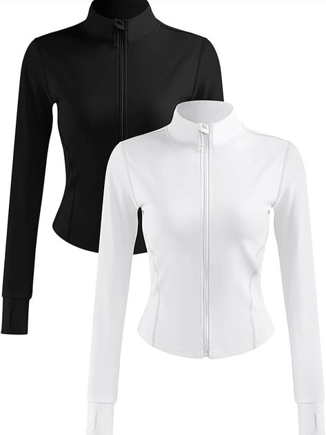 2 Pack Women's Workout Jackets, Long Sleeve Workout Tops with Thumb Holes, Full Zip Lightweight Running Jackets Workout Jackets, Crop Top Jacket, Long Sleeve Workout Top, Long Sleeve Workout, Active Jacket, Workout Crop Top, Women's Workout, Running Jacket, Cool Jackets