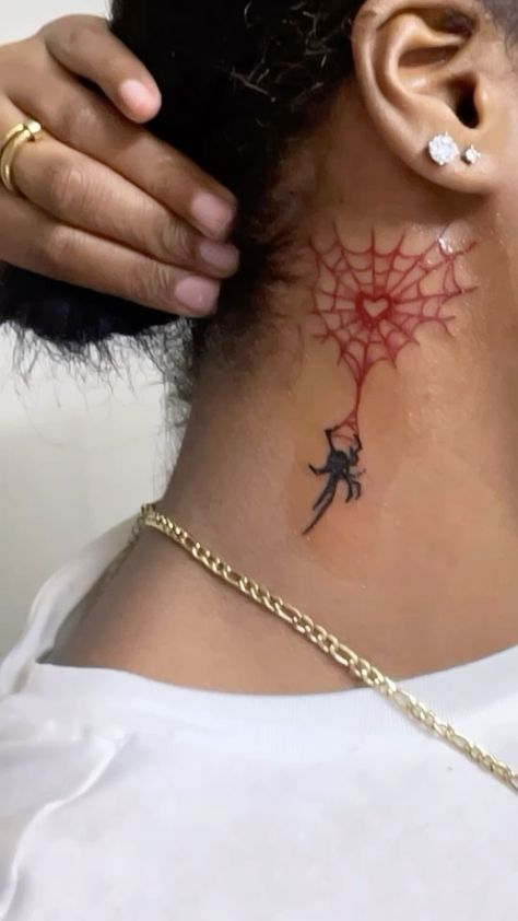 Spider Web Neck Tattoos Women, Aries Tattoo For Black Women, Cute Snake Tattoos For Women, Spider Neck Tattoos Women, Middle Neck Tattoos Women, Ear To Neck Tattoo, Tattoo Ideas Female Patchwork, Exotic Tattoos For Women, Colored Tattoos For Women