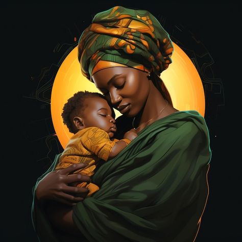 Mama Africa Art, Female Artwork Illustrations, African Mother And Child, African Pictures, Hebrew Wedding, Mother With Baby, Black Baby Art, Mother Africa, Africa Art Design