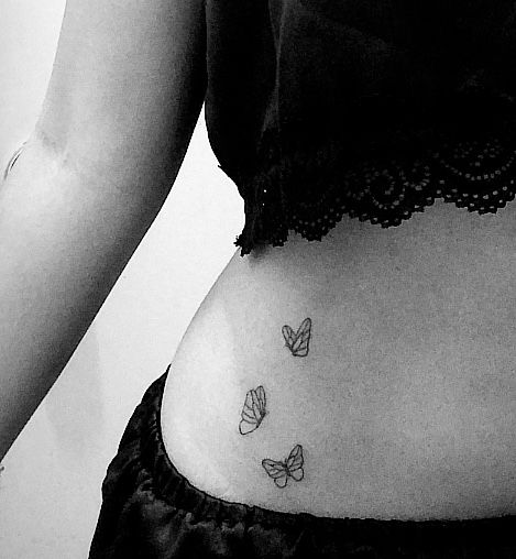 Butterflies Tattoo On Stomach, Tattoo Ideas Female Waistline, Tattoos Waist Side, Waste Tattoo Women, Mini Tatoos Woman, Butterfly Pelvic Tattoo, Lower Waist Tattoos For Women, Tattoo Ideas Upper Thigh, Butterfly Belly Tattoo