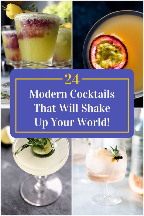 Collage of 4 modern cocktails. Trending Cocktails 2024, Shaken Cocktail Recipes, Modern Cocktails, Easy To Make Cocktails, Modern Cocktail, Alcohol Drinks, Vodka Cocktails, Modern Bar, Cocktail Hour