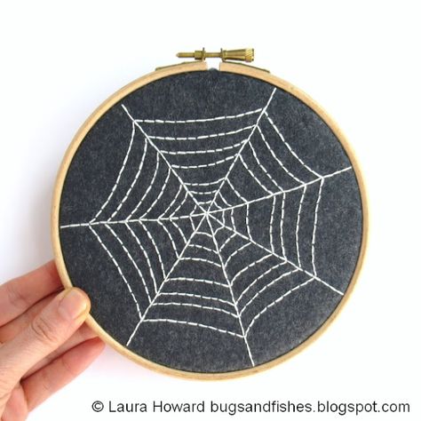 Embroidered Spider Web, Spider Web Diy, Web Embroidery, Spiders Web, Halloween Craft Projects, Enamel Pin Collection, Halloween Embroidery, Halloween Craft, Free Halloween