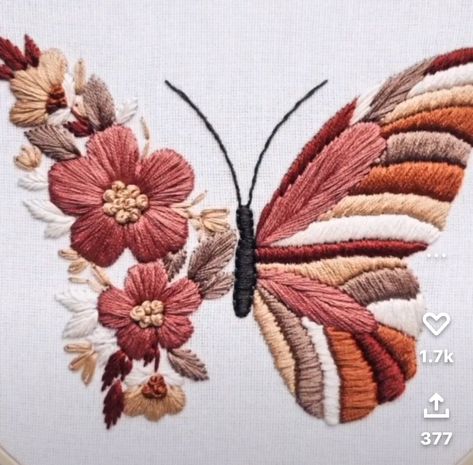 Half Butterfly Half Flower Painting On Canvas, Butterfly Embroidery Designs, Line Tattoo Ideas, Embroidery Stitches Beginner, Basic Hand Embroidery Stitches, Clothes Embroidery Diy, Simple Hand Embroidery Patterns, Textile Art Embroidery, Diy Bead Embroidery