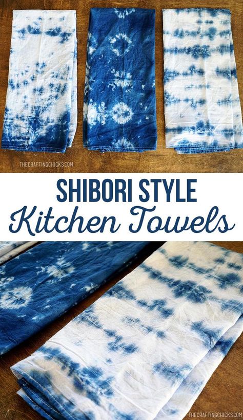 DIY Shibori Style Towels | Create a one of a kind kitchen towel | Mother's Day Gift | Housewarming Gift Fiber Painting, Sew Techniques, Diy Shibori, Kitchen Towels Diy, Floor Printable, Fabric Creation, Shibori Dyeing, Shibori Diy, Holiday Hand Towels