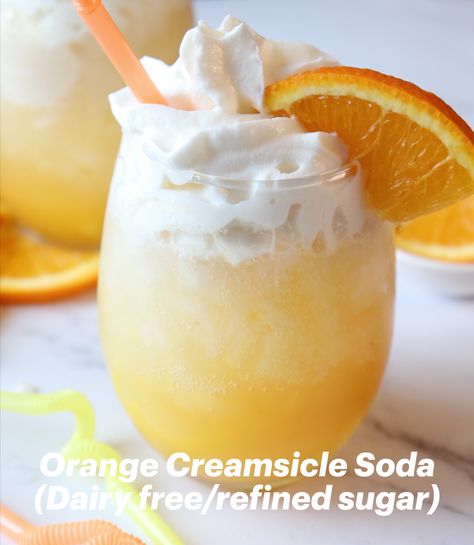 Made with freshly squeezed orange juice, bubbly club soda and creamy sweet condensed coconut milk, this drink is not only refreshing on a hot spring or summer day, but its dairy free and can be made refined sugar free too! Cocktails With Cream Soda, Cream Soda Mocktail, Lemon Soda Drink, Soda Stream Flavors, Creamsicle Drink, Orange Cream Soda, Condensed Coconut Milk, Squeezed Orange Juice, Italian Soda