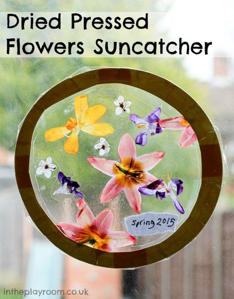 Springtime suncatcher with dried pressed flowers Microwave Flower Press, Egg Carton Flowers, Dried Pressed Flowers, Pressed Flower Crafts, Suncatcher Craft, Fleurs Diy, Dried And Pressed Flowers, Pressed Flower Art, Childrens Crafts