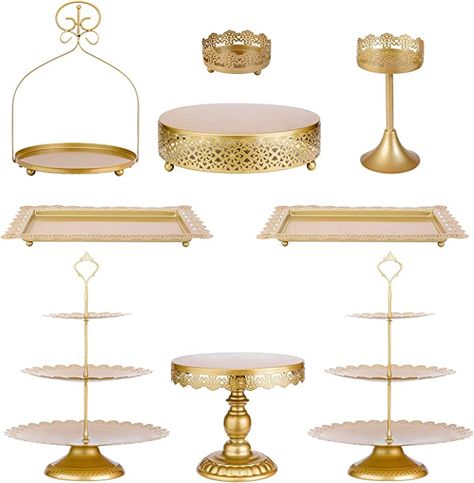 Amazon.com: ZUMELER 9Pcs Metal Cake Stands Round Cake Stands Candy Fruite Display Plate Cupcake Serving Tower for Wedding Brithday Party Celebration Home Decoration,Gold : Home & Kitchen Iron Cake Stand, Gold Cupcake Stand, Dessert Table Birthday, Gold Cake Stand, Metal Cake Stand, Candy Fruit, Round Cake Stand, Cake Stand Set, Sweet 16 Decorations