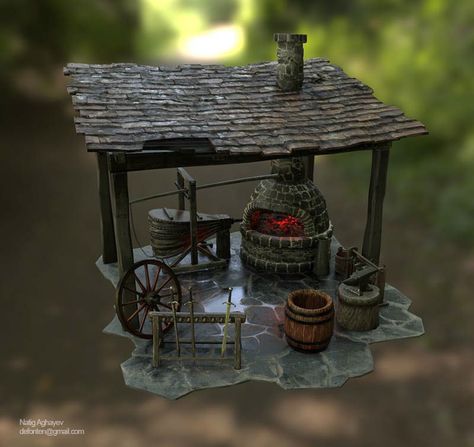 ArtStation - Medieval Blacksmith Shop. Lowpoly game asset, Natiq Aghayev Medieval Blacksmith, Medieval Games, Blacksmith Forge, Blacksmith Shop, Medieval Houses, Game Title, Building Concept, Fantasy Props, Wargaming Terrain