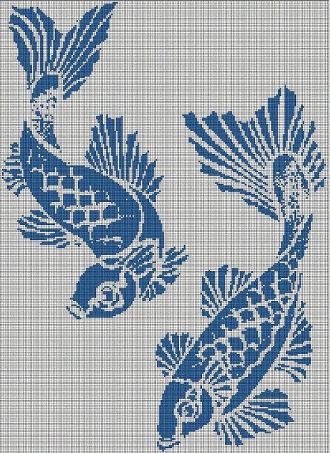 Koi Fish Pixel Art, Koi Cross Stitch, Cross Stitch Fish Pattern, Fish Alpha Pattern, Koi Cross Stitch Pattern, Betta Fish Cross Stitch Pattern, Japanese Fish, Flower Drawing Design, Filet Crochet Charts