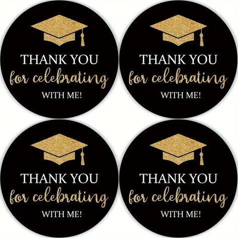 Cute Black Golden Round Graduation Thank Sticker Graduation - Temu Gift Wrap Bag, Graduation Birthday Party, Graduation Stickers, Bag Label, Party Gift Bags, Graduation Day, Birthday Party Gift, Thank You Stickers, Gift Stickers