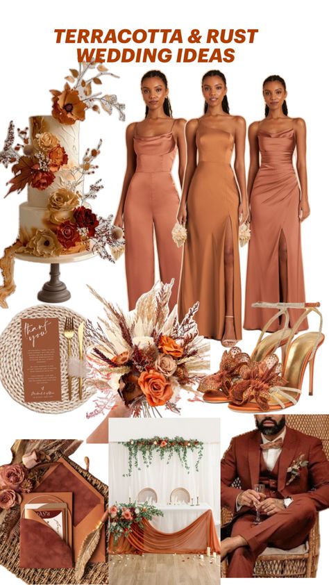 Terracotta & Rust Wedding Ideas Rust Wedding Ideas, Terracotta Gold Wedding, Fall Wedding Terracotta, Terracotta Rust Wedding, Chocolate Brown Wedding, Collage Challenge, Rust Wedding, Rusting Wedding, Fall Wedding Ideas