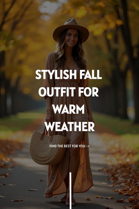 Stylish Fall Outfit for Warm Weather Burnt Orange Top Outfit Work, Fall Outfits Warmer Weather, 60s Weather Outfit Casual, Fall Outfits In California, Fall Outfits With Hats Boho, Warm Fall Outfits Women, Winter Outfits For Warm Weather, Thanksgiving Outfit For Warm Weather, Thanksgiving Outfits For Hot Weather